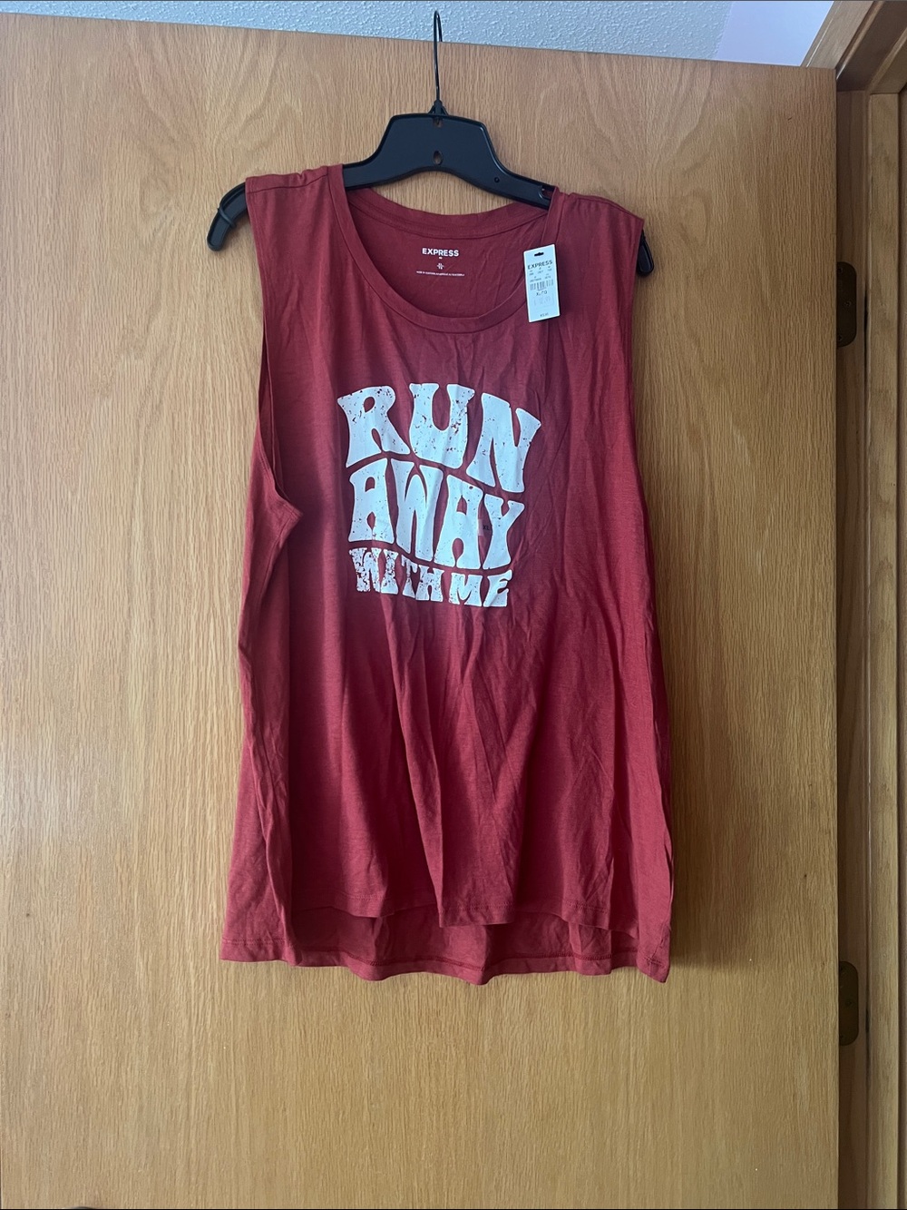 Express Red Graphic Muscle Tank with White Text